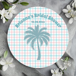 Palm Tree Azure Pink Kegeltes Brautparty Runder Aufkleber