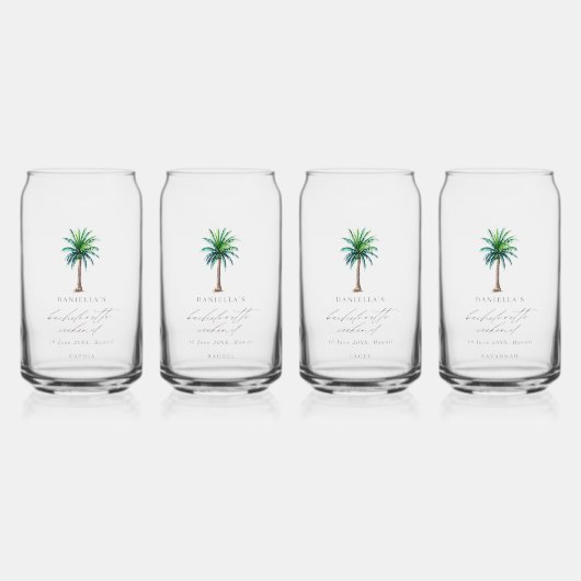 Palm Tree Bachelorette Personalisierter Name Dosenglas (Vorderseite)