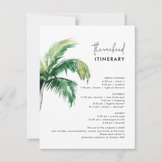 Palm Tree Bachelorette Wochenende und Ausflug Einladung (Rückseite)