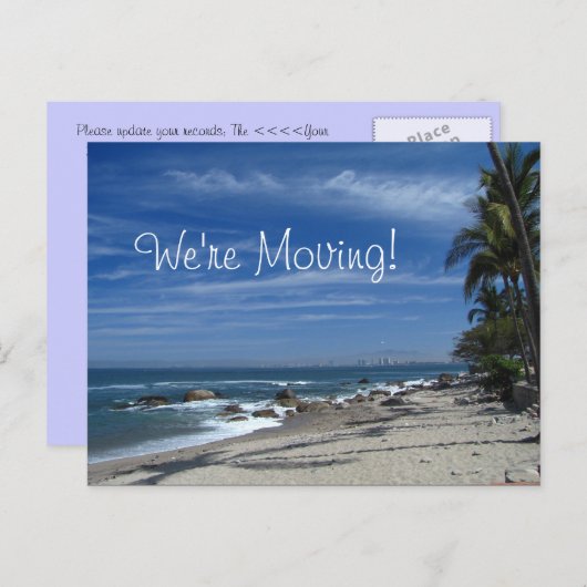 Palm Tree Beach; Adresswechsel Ankündigungspostkarte (Vorne/Hinten)