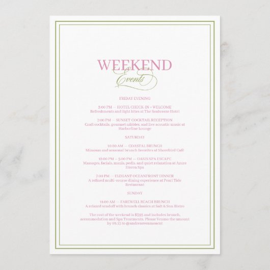 Palm Tree Beach Bachelorette Weekend Itinerary Einladung (Rückseite)