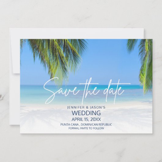 Palm Tree Beach Destination Wedding  Save The Date (Vorderseite)