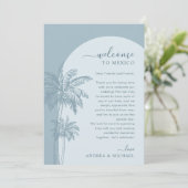 Palm Tree Beach Dusty Blue Wedelcard Einladung (Stehend Vorderseite)