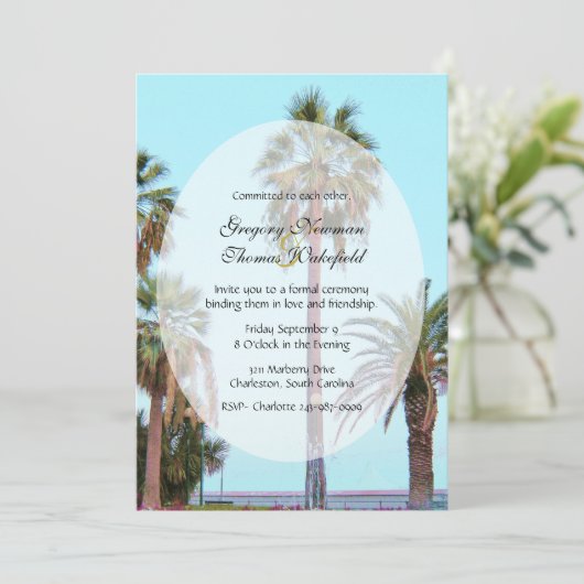 Palm Tree Beach Einladung (Stehend Vorderseite)