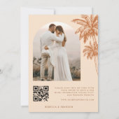 Palm Tree Beach Foto Terracotta QR Code Wedding Save The Date (Rückseite)