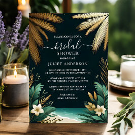 Palm Tree Beach Green und Gold Brautparty Einladung