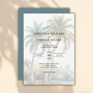 Palm Tree Beach Hochzeit in Urlaubsort Einladung