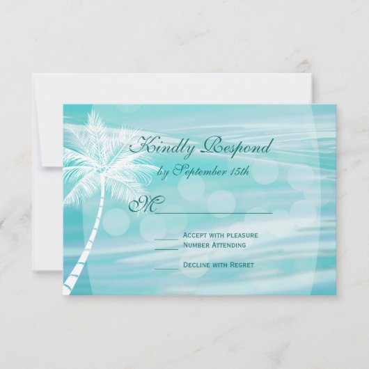 Palm Tree Beach Hochzeit in Urlaubsort RSVP Cards (Vorderseite)