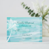 Palm Tree Beach Hochzeit in Urlaubsort RSVP Cards (Stehend Vorderseite)