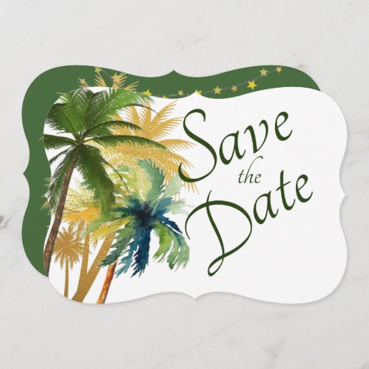Palm Tree Beach Hochzeit Save the Date (Vorne/Hinten)