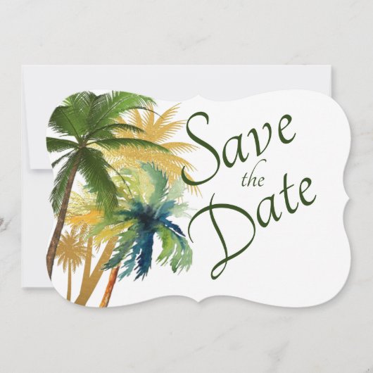 Palm Tree Beach Hochzeit Save the Date (Vorderseite)