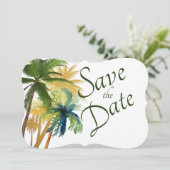 Palm Tree Beach Hochzeit Save the Date (Stehend Vorderseite)