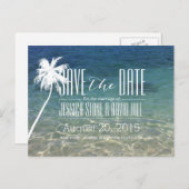 Palm Tree Beach Hochzeit Save the Date Ankündigungspostkarte (Vorne/Hinten)