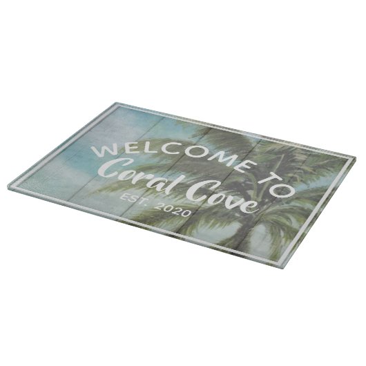 Palm Tree Beach House Name Schneidebrett (Ecke)