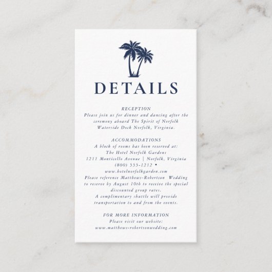 Palm Tree Beach Nautical Navy Details Umschließung Begleitkarte (Vorderseite)