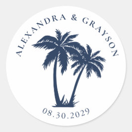 Palm Tree Beach Nautical Navy Hochzeit Runder Aufkleber
