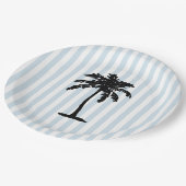 Palm Tree Beach Nautical Stripe Pappteller (Schrägansicht)