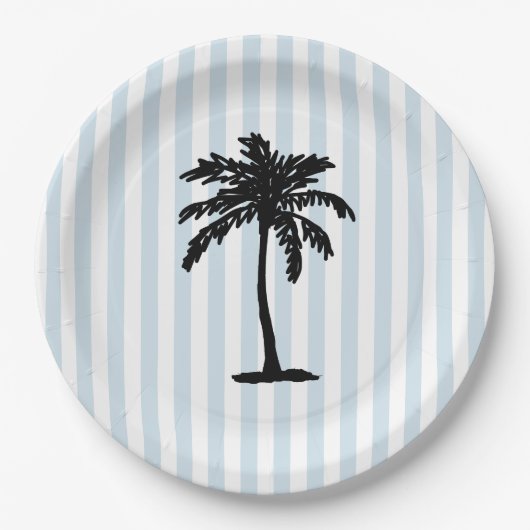 Palm Tree Beach Nautical Stripe Pappteller (Vorderseite)