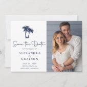 Palm Tree Beach Navy Hochzeit speichern das Datum Save The Date (Vorderseite)