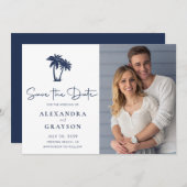 Palm Tree Beach Navy Hochzeit speichern das Datum Save The Date (Vorne/Hinten)