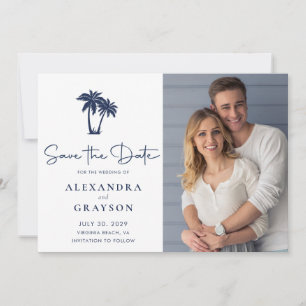 Palm Tree Beach Navy Hochzeit speichern das Datum Save The Date