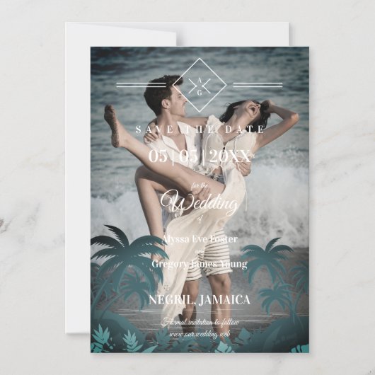 Palm Tree Beach Personalized Photo Engagement Magneteinladung (Vorderseite)