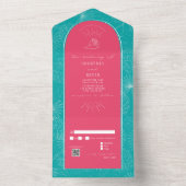 Palm Tree Beach Pink Blue Wedding QR Code All In One Einladung (Innen Boden)