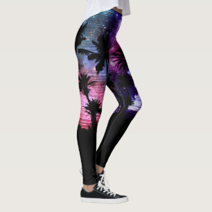 Palm Tree Beach, Space Galaxy Star, Leggings