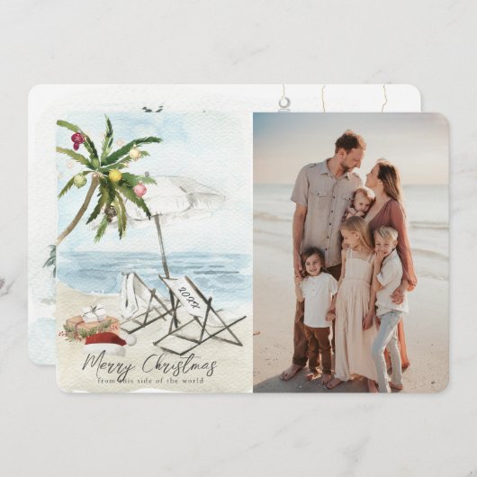 Palm Tree Beach Stühle Tropical Holiday Foto Card Einladung (Vorne/Hinten)