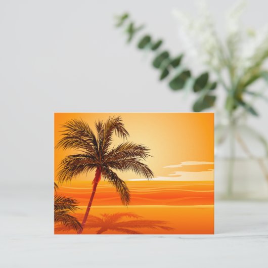 Palm Tree Beach Sunset Postkarte (Stehend Vorderseite)