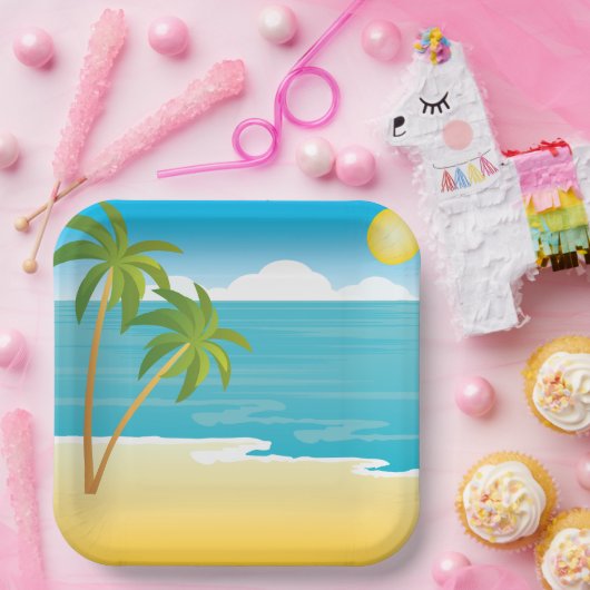 Palm Tree Beach Szene Pappteller (Party)