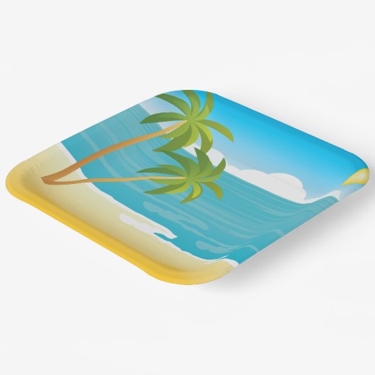 Palm Tree Beach Szene Pappteller (Gewinkelt)