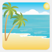 Palm Tree Beach Szene Quadratischer Aufkleber (Vorderseite)