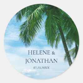 Palm Tree Beach Tropical Hochzeit in Urlaubsort Runder Aufkleber