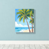 Palm Tree Beach | Tropical Watercolor Blue Sky Leinwanddruck (Insitu (Holzboden))