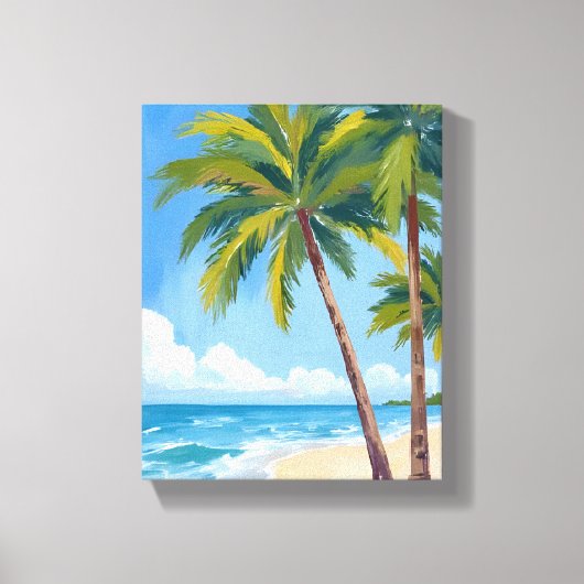 Palm Tree Beach | Tropical Watercolor Blue Sky Leinwanddruck (Vorderseite)