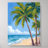 Palm Tree Beach | Tropical Watercolor Blue Sky Poster (Vorne)