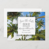 Palm Tree Beach Tropical Wedding rettet die Termin Ankündigungspostkarte (Vorne/Hinten)
