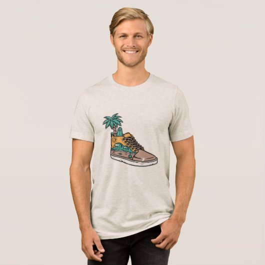 Palm Tree & Beach Wave Shoe Illustration Tri-Blend Shirt (Vorderseite voll)