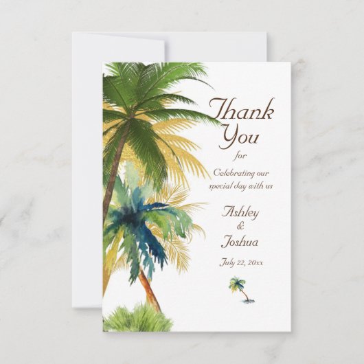 Palm Tree Beach Wedding Dankeskarte (Vorderseite)