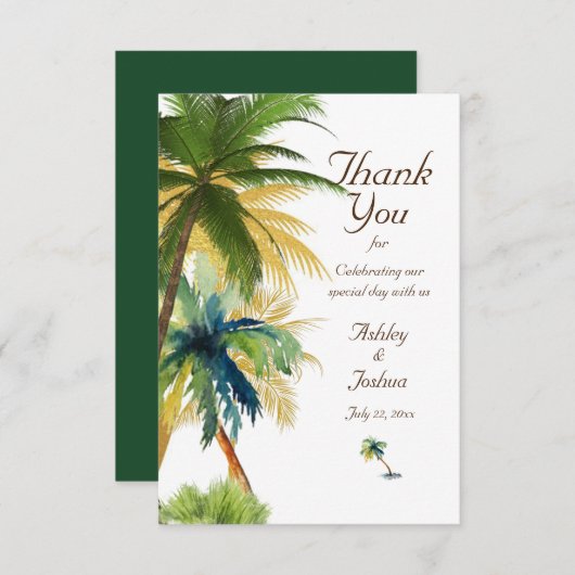 Palm Tree Beach Wedding Dankeskarte (Vorne/Hinten)