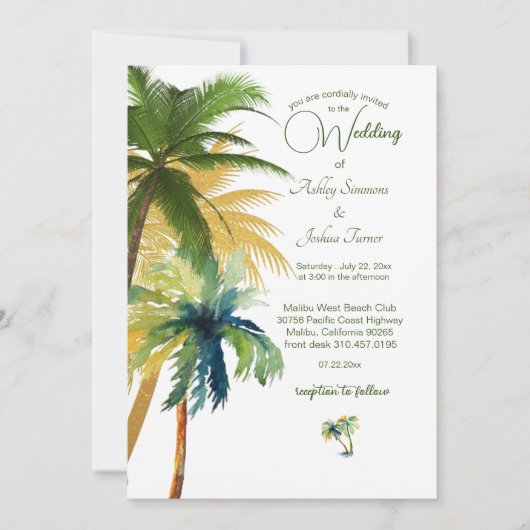 Palm Tree Beach Wedding Einladung (Vorderseite)
