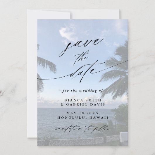 Palm Tree Beach Wedding Foto Save The Date (Vorderseite)