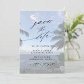 Palm Tree Beach Wedding Foto Save The Date (Stehend Vorderseite)