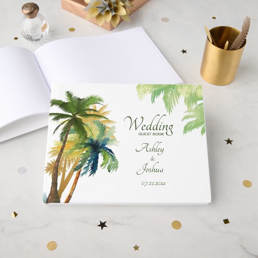 Palm Tree Beach Wedding Gästebuch (Vorderseite Offen)