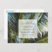 Palm Tree Beach Wedding rettet die Termine Ankündigungspostkarte (Vorne/Hinten)