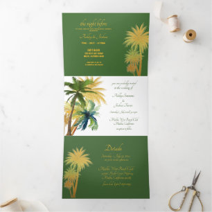 Palm Tree Beach Wedding Tri-Fold Dreifach Gefaltete Einladung