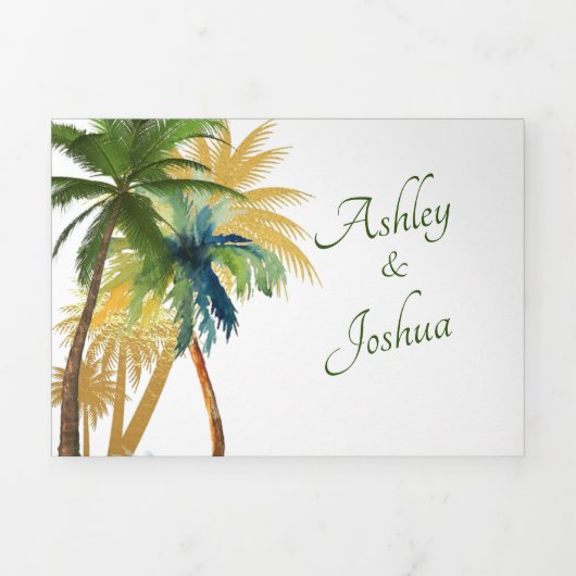 Palm Tree Beach Wedding Tri-Fold Dreifach Gefaltete Einladung (Cover)