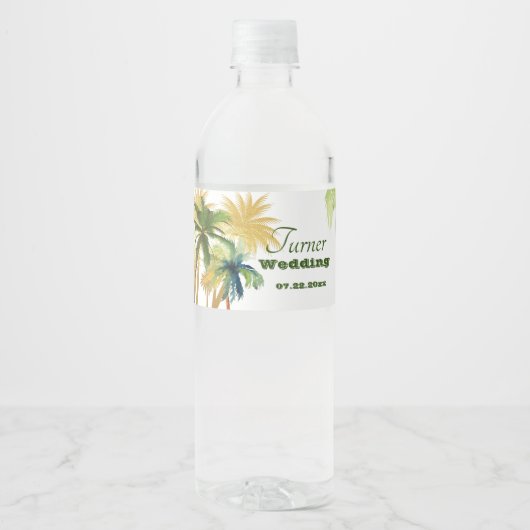 Palm Tree Beach Wedding Wasserflaschenetikett (Vorderseite)