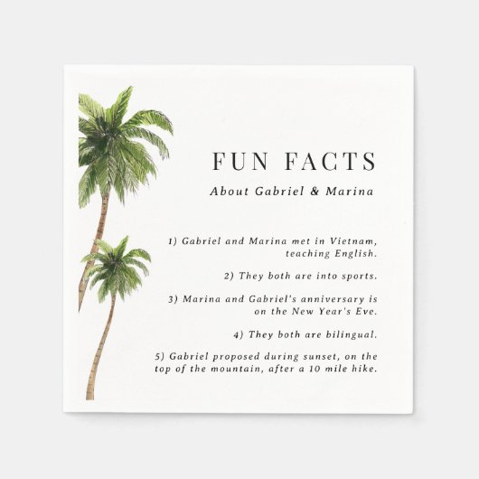 Palm Tree Beach Zielort 5 Fun Facts Wedding Serviette (Vorderseite)